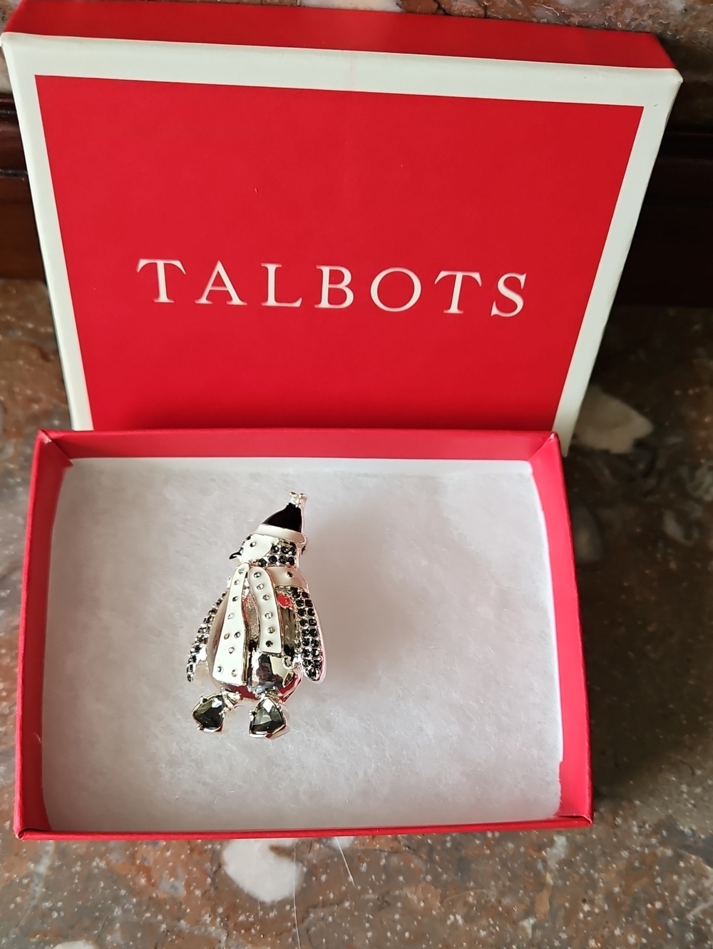 Talbots Embellished Rhinestone Penguin Brooch